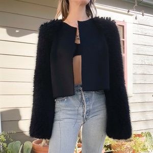 Yeon Myrto Jacket 4 NWT Noir Faux Fur Sleeve cropped winter coat